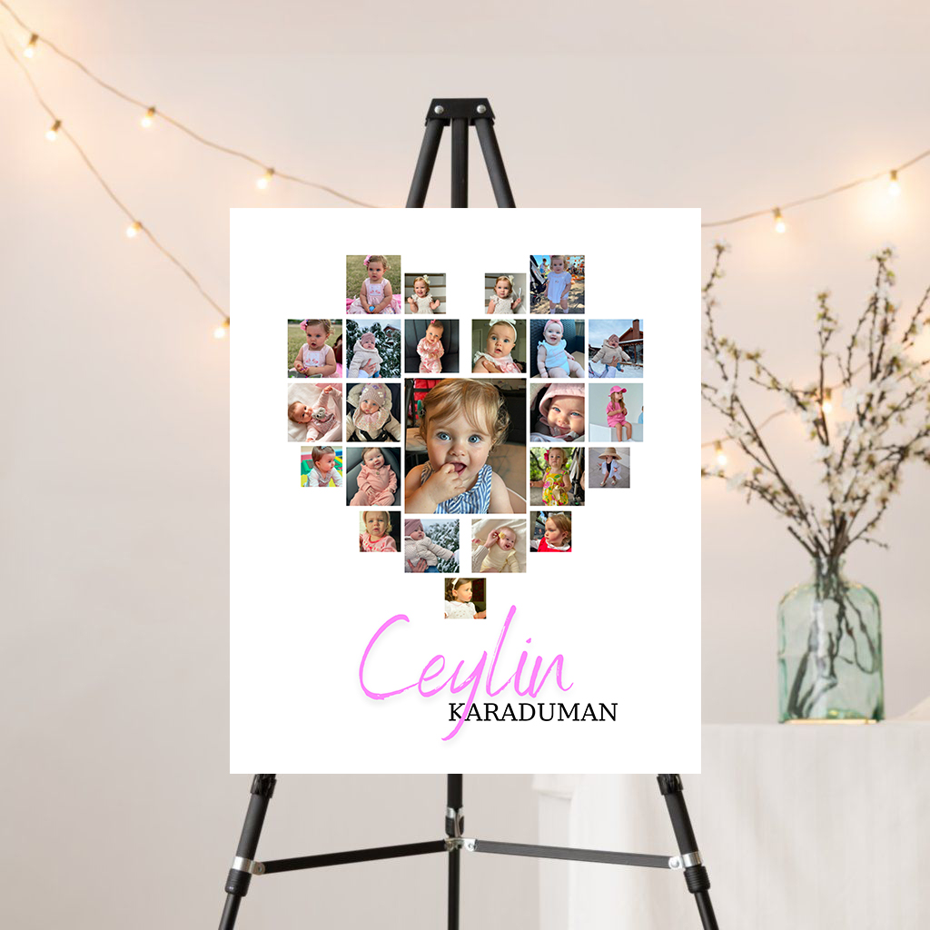 Kalpli Fotoğraflı Doğum Günü Karşılama Panosu