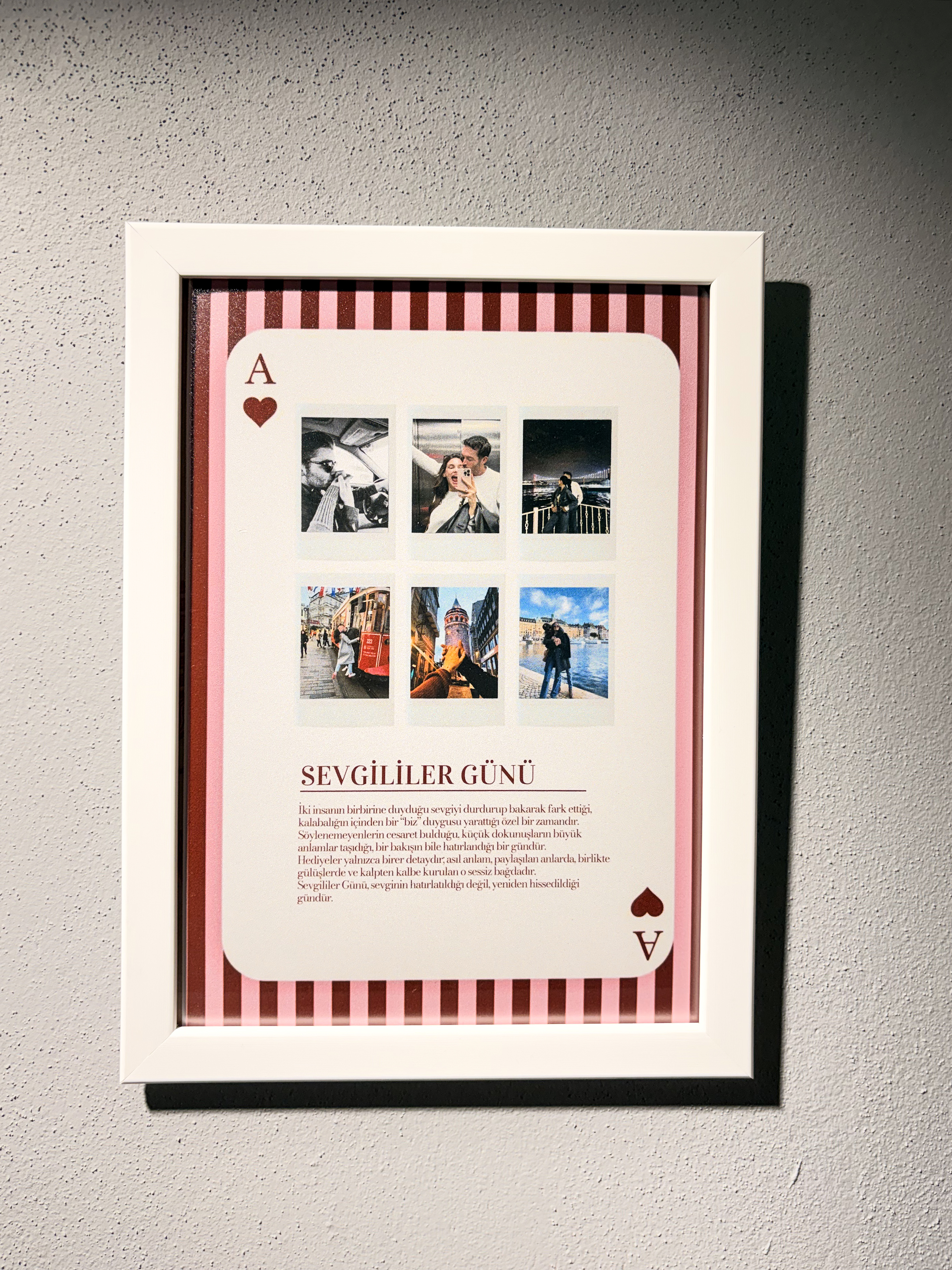 Sevgililer Günü Özel Çerçeveli Tablo | İskambil Kartı Temalı